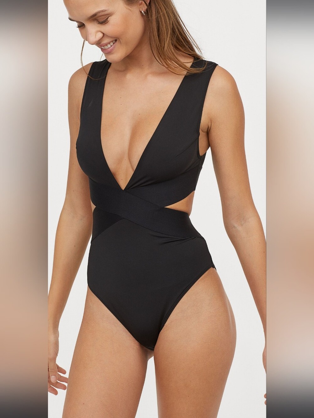 H&M Plunge Wrap One-Piece Swimsuit - Black Sz S